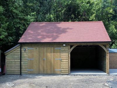 Pic 100. 3.0m x 6.0m Carriage House with 3.6m x 6.0m attached Garage, attached Log Store and plain tile roof